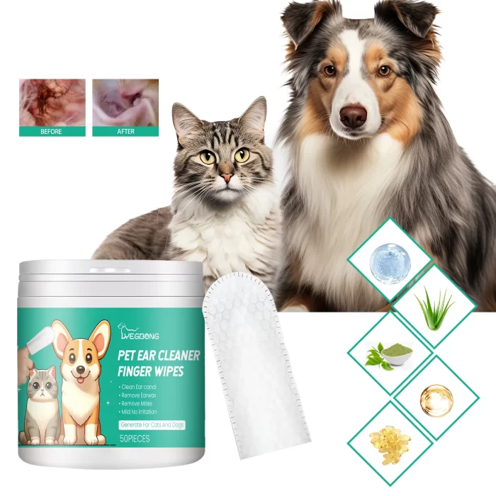 Dog Wipes for Tooth, Finger and Ear Cleaning | 50pcs Pet Wipes for Dogs and Cats