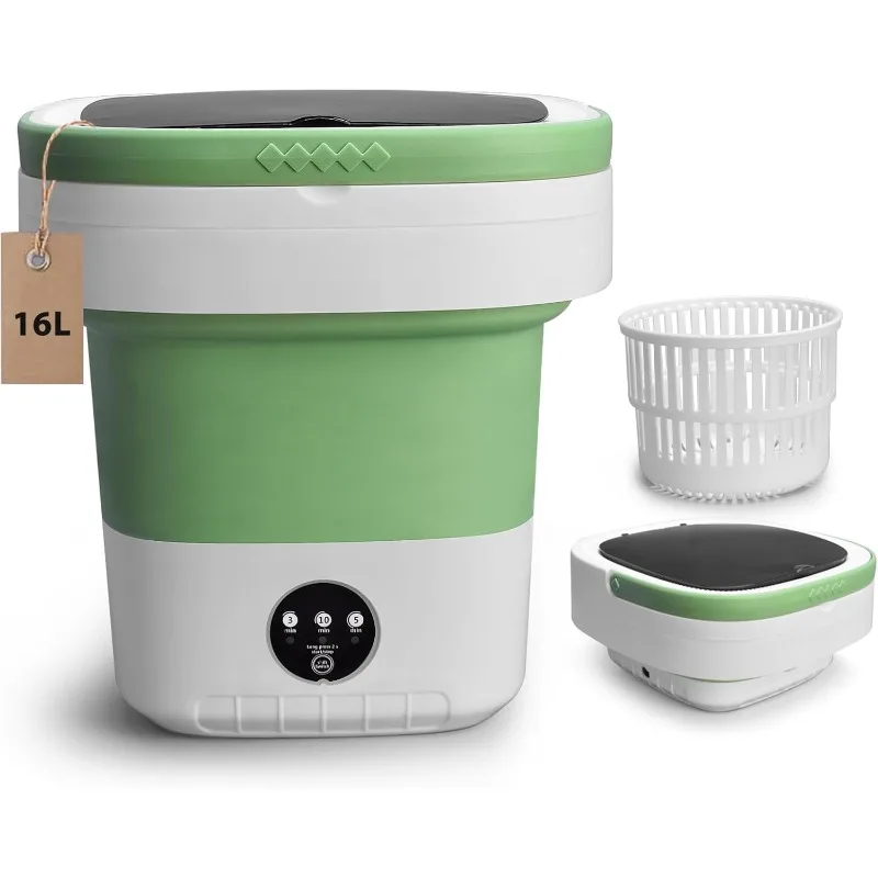 16L Portable Washing Machine | Mini Washer with Spin Basket | 3 Cleaning Modes Laundry Machine Suitable for Small Clothes, Home, Hotel and Camping