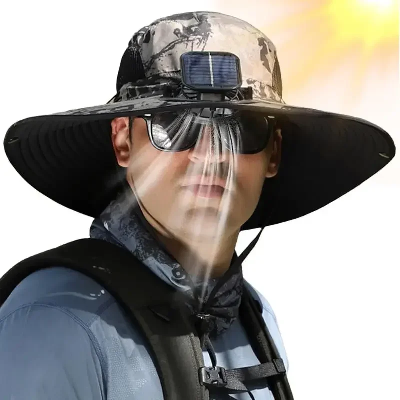 Outdoor Sun Hat with Solar fan | Wide Brim Bucket Hat with Fan and Upf50 USB Charging  Suncreen Hat for  Gardening, Travel, Fishing and Beach Hat with Fan Built in