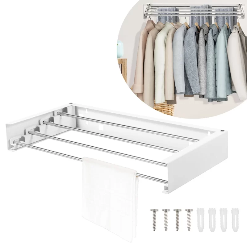 Space Saving Laundry Hanger | Stainless steel Drying Rack | Invisible Wall Mounted Folding Clothes Hanger, Easy to Use Retractable Drying Rack for Home