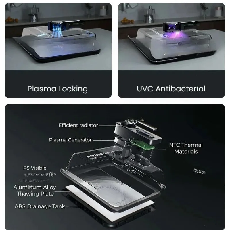 KAYUSO Meat Defrosting Tray | Quick Frozen Meat Defrost Plate with Type C Charging | Timeable Thawing Box for frozen food such as Steak, Chicken, Fish, Shrimp and Seafood - Image 5